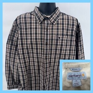 Carhartt Mens Relaxed Fit Plaid Long Sleeve Button Up Shirt XL